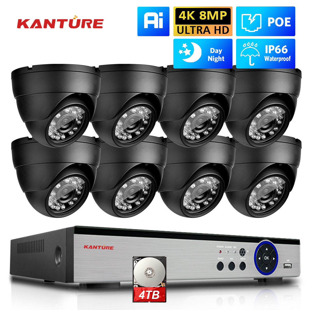Ip Camera Outdoor 4K - KANTURE 8CH 4K CCTV Camera System