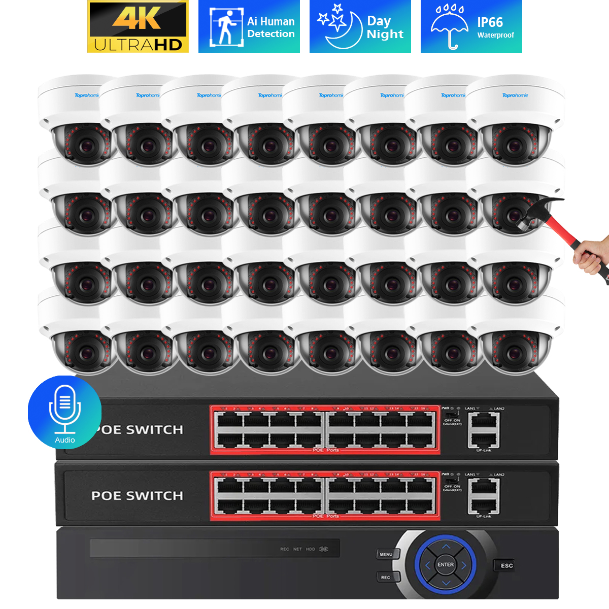 Ip Camera Outdoor 4K - 32CH 4K POE NVR Kit 8MP