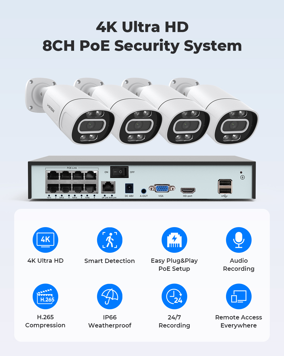 H.View 4K 5Mp 8Mp poe Cctv Sec - Ip Camera Outdoor 4K recensione e prezzo